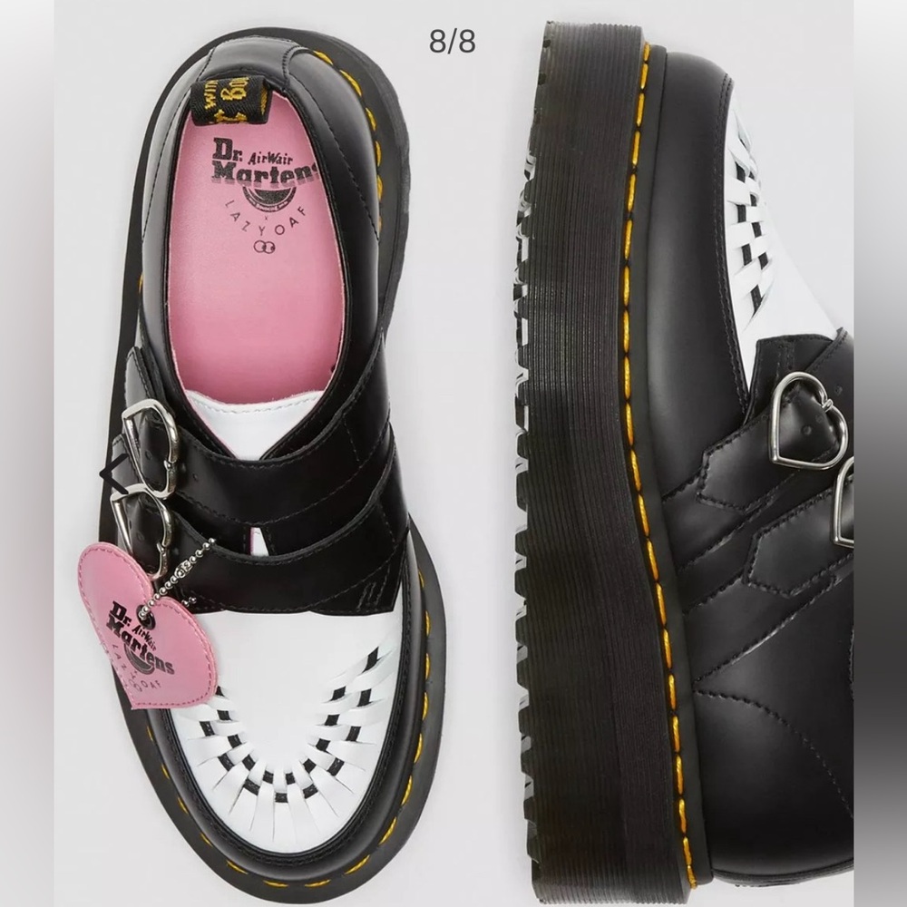 Lazy Oaf X Dr. Martens buckle creeper in black/white
